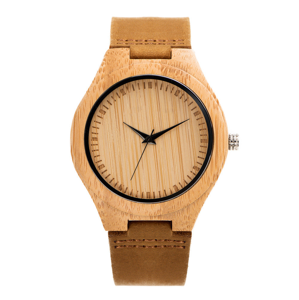 Men's Classic Bamboo-Wood Minimalist Quartz Watch