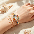 Women's Oval Rainbow CZ Bangle Bracelet Quartz Watch