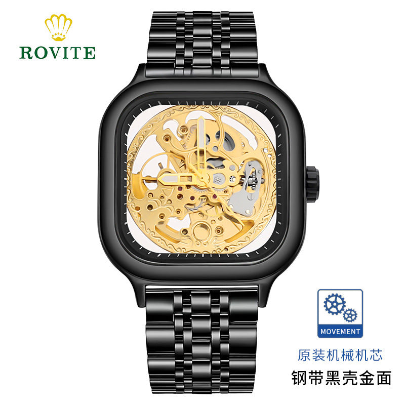 GESMART Men's Square Automatic Mechanical Skeleton Watch Luminous High Grade Trendy