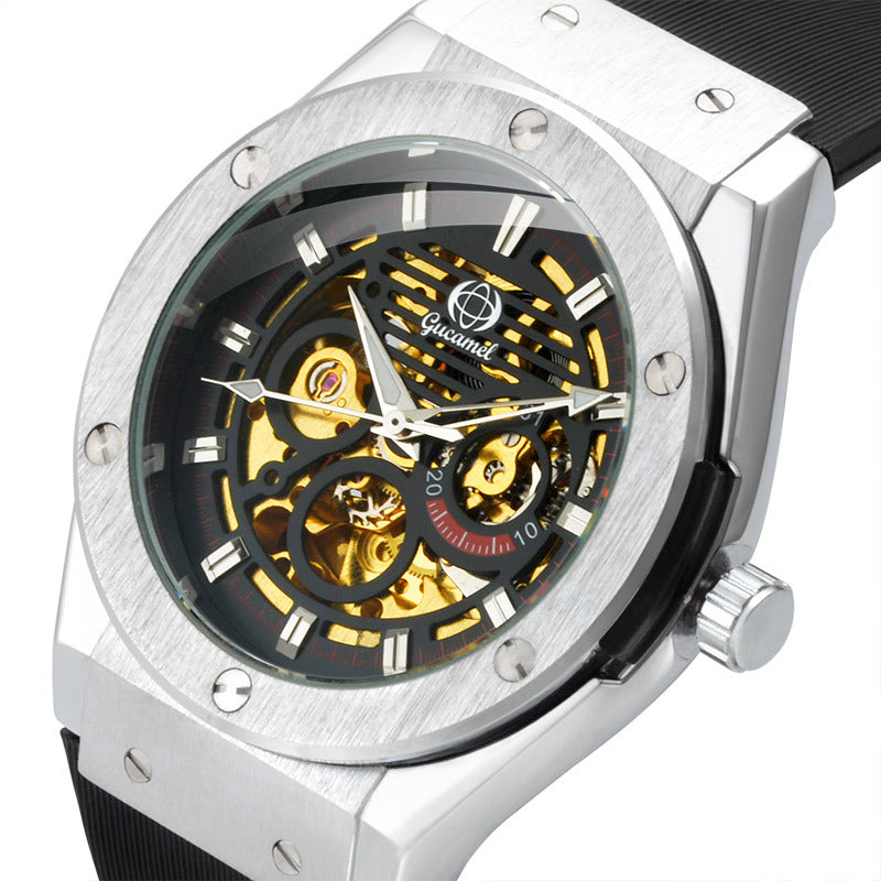 GESMART Men's 2022 New Skeleton Automatic Mechanical Watch Silicone Band Business Trendy