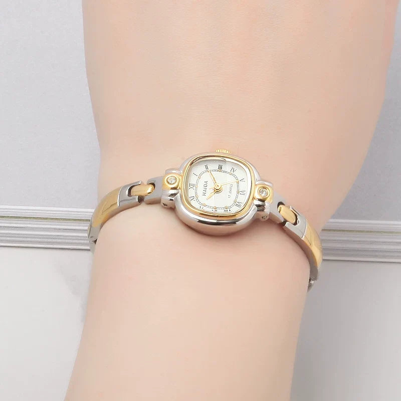 HAIDA Ladies Manual Wind Mechanical Watch Two-Tone Small Fashion NOS
