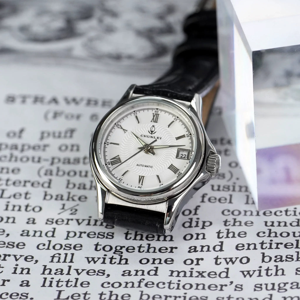Chunlei Ladies Mechanical Watch Date Leather Strap Steel Minimalist Student