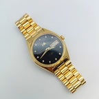Vintage Men's Automatic Mechanical Watch Day-Date Exhibition Back Black Dial NOS