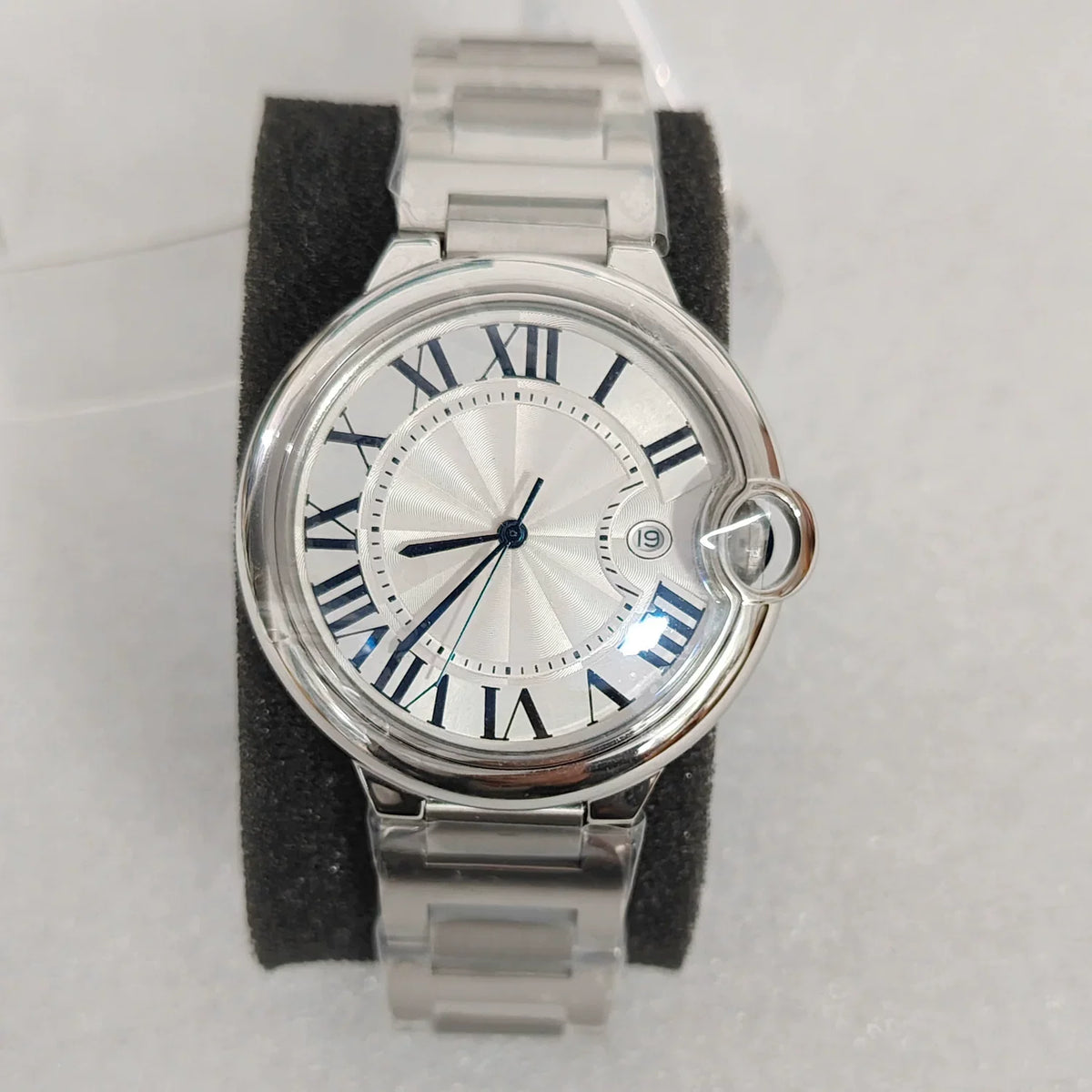 Men's 42mm Watch White Dial Non-Luminous Solid Back Mineral Glass 8215