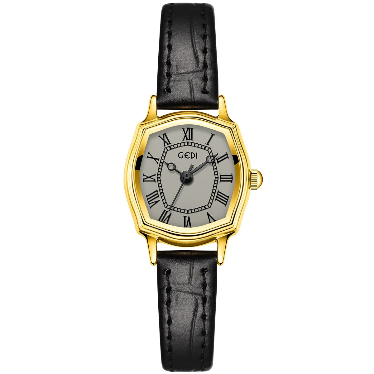Women's Vintage Tonneau Leather-Strap Quartz Watch