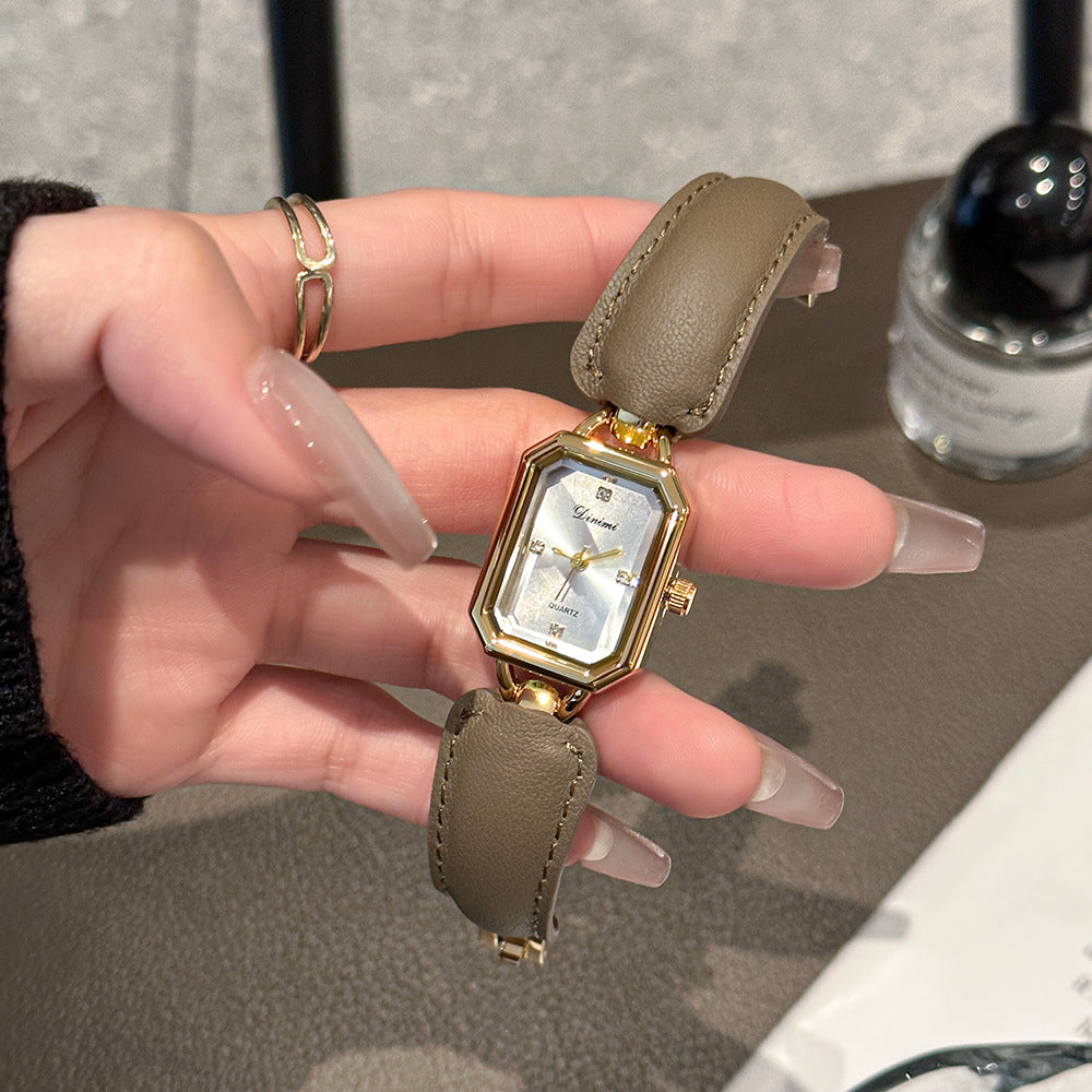 GESMART Women's Square Gold Tone Case Leather Band Watch Vintage Premium Steel Band