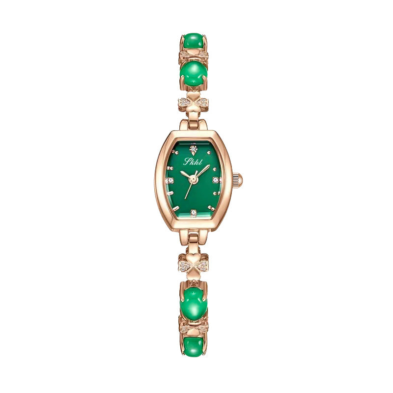 GESMART Women's Chalcedony Bracelet Watch Tonneau Shape Green Dial Retro Romantic Ladies Wristwatch