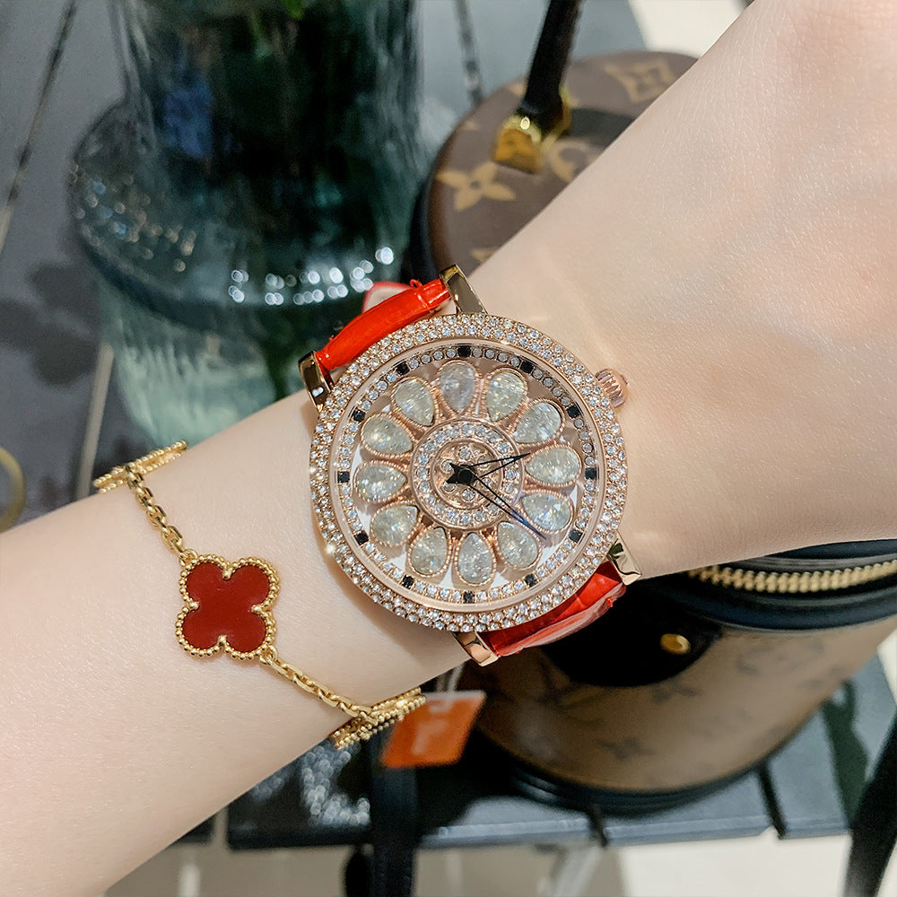 GESMART Women's Full Diamond Studded Luxury Leather Band Watch Fashion Trendy Ladies Wristwatch