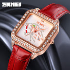 GESMART Women's Square Dial Quartz Watch Diamond Studded Leather Band Water Resistant Student Fashion