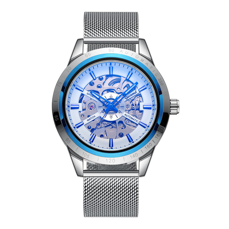GESMART Men's Automatic Mechanical Watch Mesh Band Luminous Skeleton Exhibition Case Back