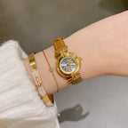 Women's Round Roman-Numeral Leather-Strap Quartz Watch