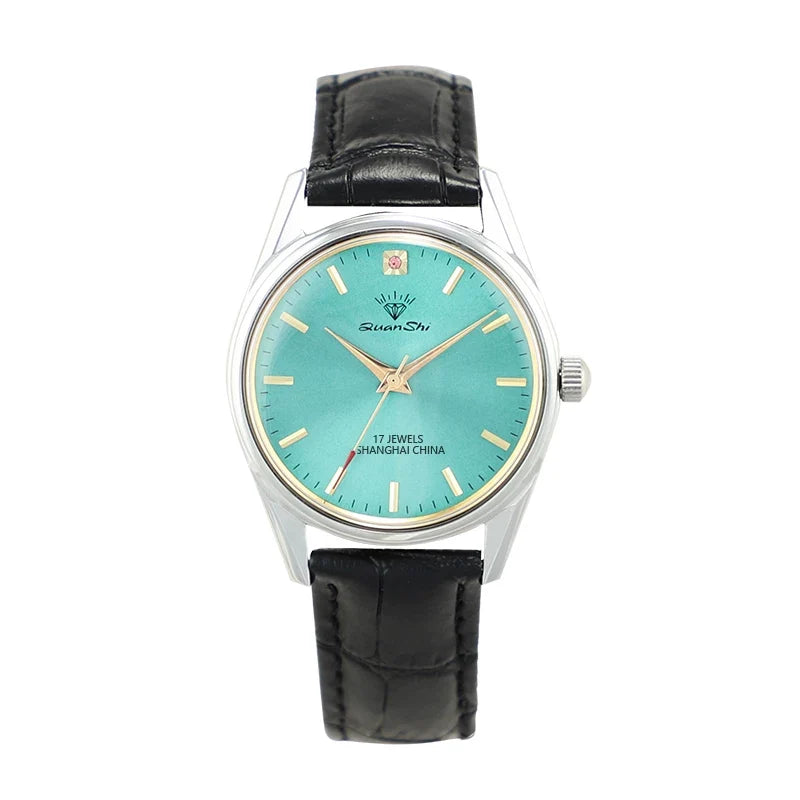 Vintage Diamond Men's Manual Wind Watch Steel Bracelet Leather Strap NOS