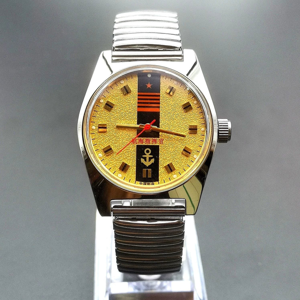 Navy Commander Men's Mechanical Watch Leather Steel Fold Strap Commemorative