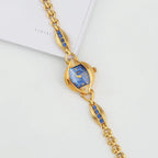 HAIDA Ladies Manual Wind Mechanical Watch Gold-Plated Blue Glass Crystal Fashion