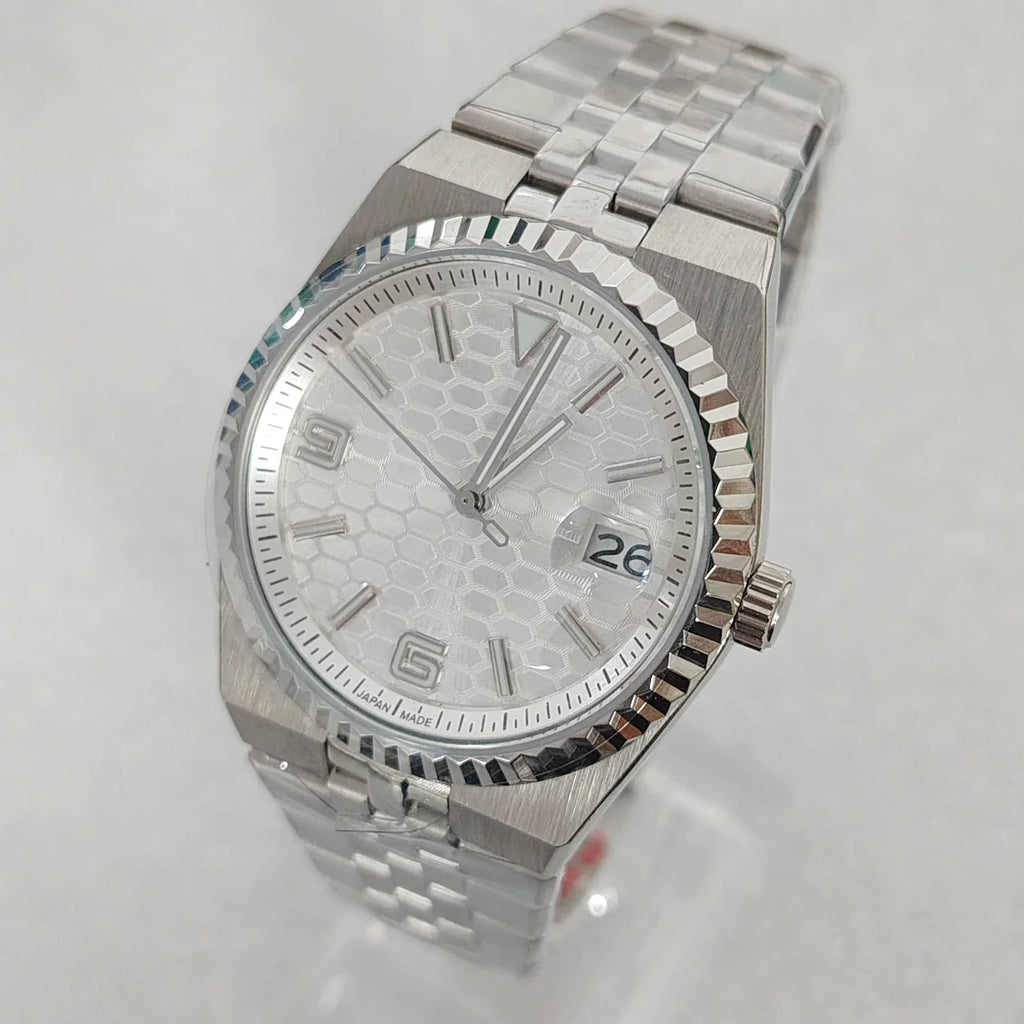 Men's 39.5mm Automatic Watch Coin Bezel Exhibition Back Cyclops Sapphire Crystal