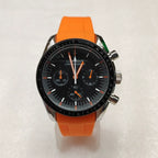 Speedmaster Style Quartz Chronograph Watch Mineral Glass Rubber Strap VK63