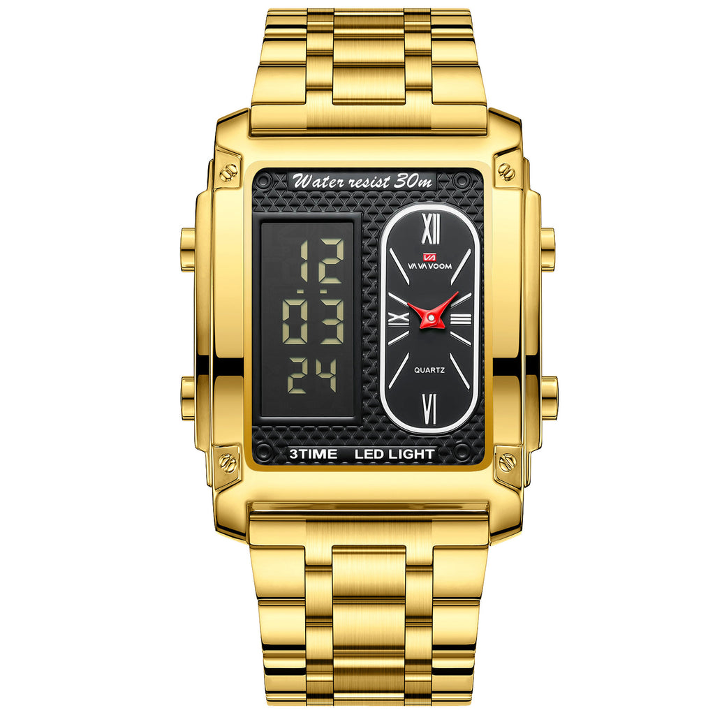 GESMART Men's Dual Movement Dual Display Square Digital Watch Multifunction Water Resistant Creative