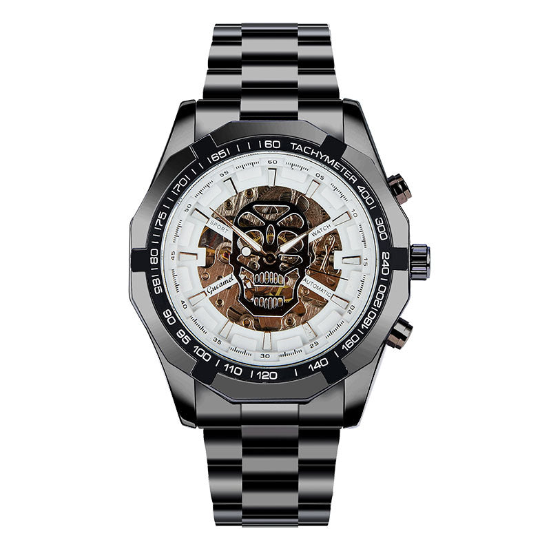 GESMART Men's Gold Tone Skeleton Automatic Mechanical Watch Skull Design Business Trendy