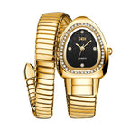 Women's Gold Snake-Strap Rhinestone Quartz Watch