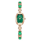 GESMART Women's Chalcedony Bracelet Watch Tonneau Shape Green Dial Retro Romantic Ladies Wristwatch