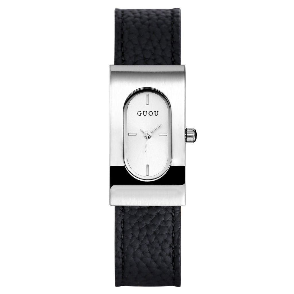 Women's Square Genuine-Leather Vintage Quartz Watch