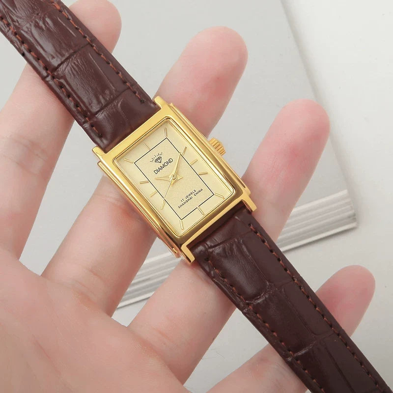 Diamond Brand Vintage Quartz Watch Titanium Rectangular Leather Strap NOS New