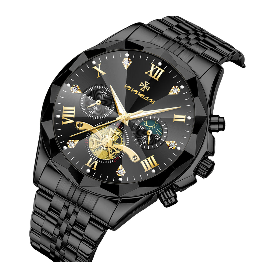 GESMART Men's Diamond Facet Design Quartz Watch Multifunction Luminous Water Resistant Student