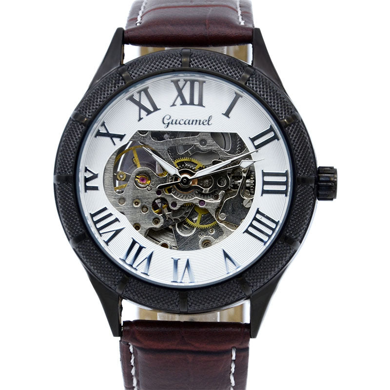 GESMART Men's Automatic Mechanical Watch Roman Numerals Luminous Skeleton Exhibition Case Back