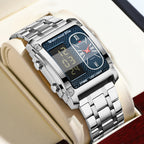 GESMART Men's Dual Movement Dual Display Square Digital Watch Multifunction Water Resistant Creative