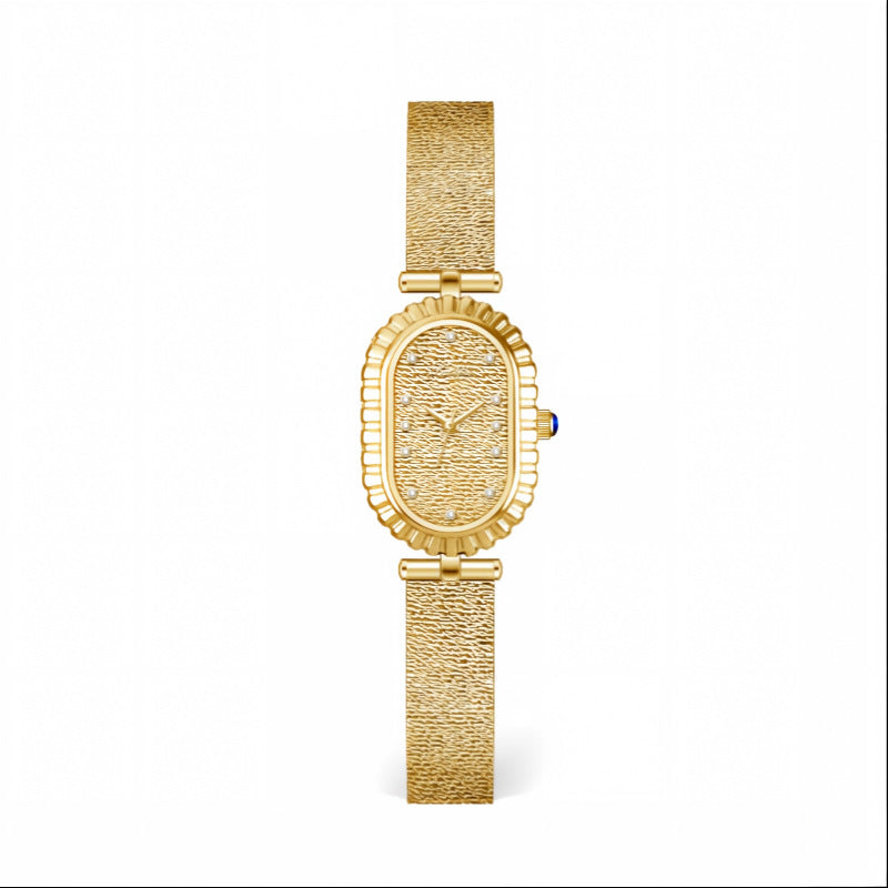 GESMART Women's Two Tone Gold Silver Oval Dial Watch Textured Mesh Band Diamond Studded Quartz