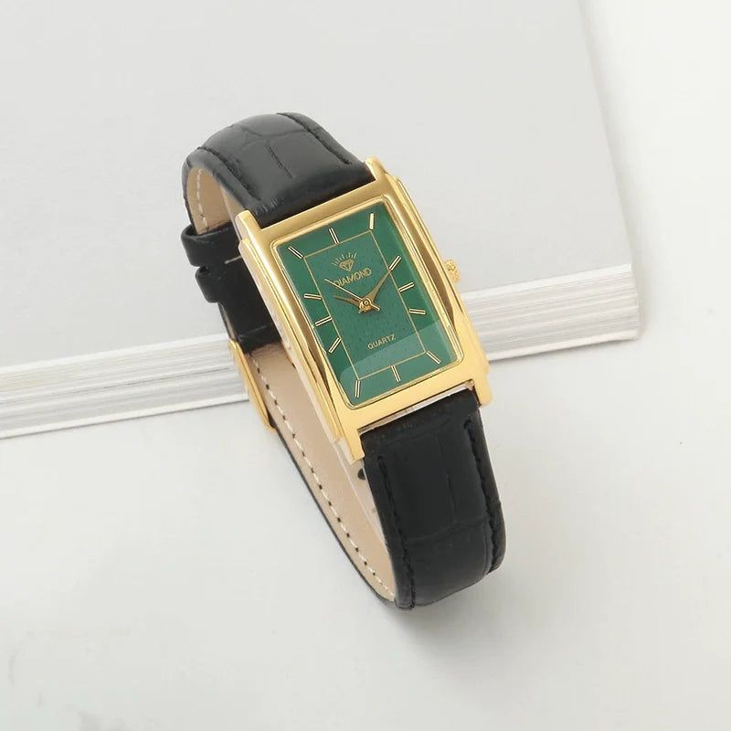 Diamond Brand Vintage Quartz Watch Titanium Rectangular Leather Strap NOS New