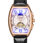 GESMART Men's Tonneau Shape Tourbillon Automatic Mechanical Watch Sun Moon Stars Design