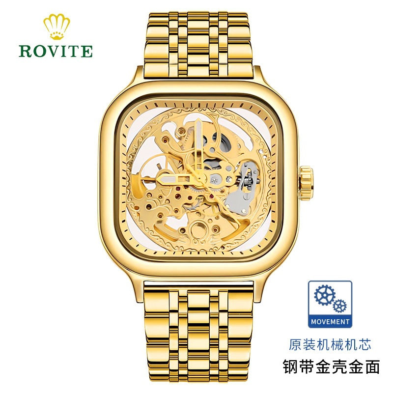 GESMART Men's Square Automatic Mechanical Skeleton Watch Luminous High Grade Trendy