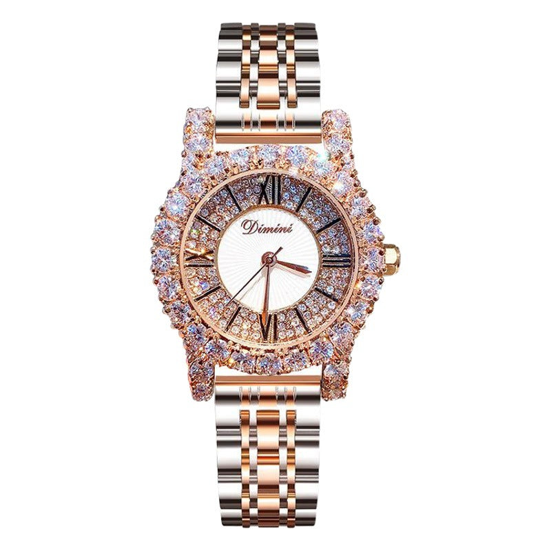 Women's Tweed-Style Steel Rhinestone Waterproof Watch