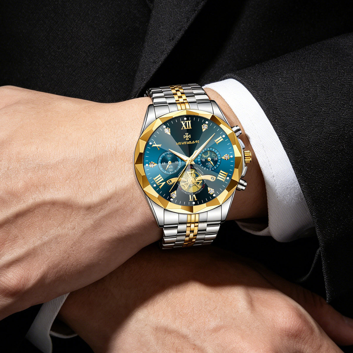 GESMART Men's Diamond Facet Design Quartz Watch Multifunction Luminous Water Resistant Student