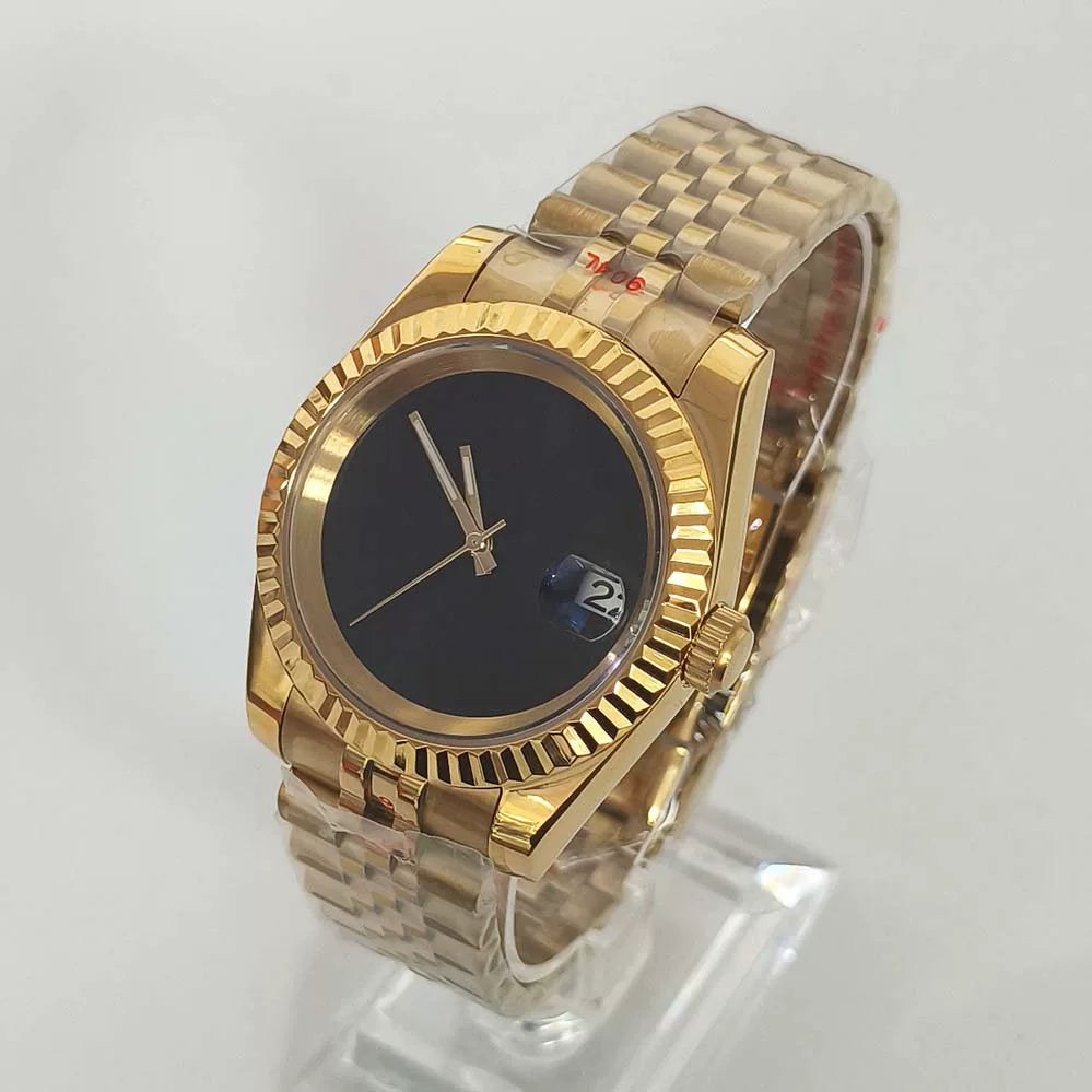 Men's Automatic Watch 36/39mm Gold Steel Case Sunray Dial NH35 Movement