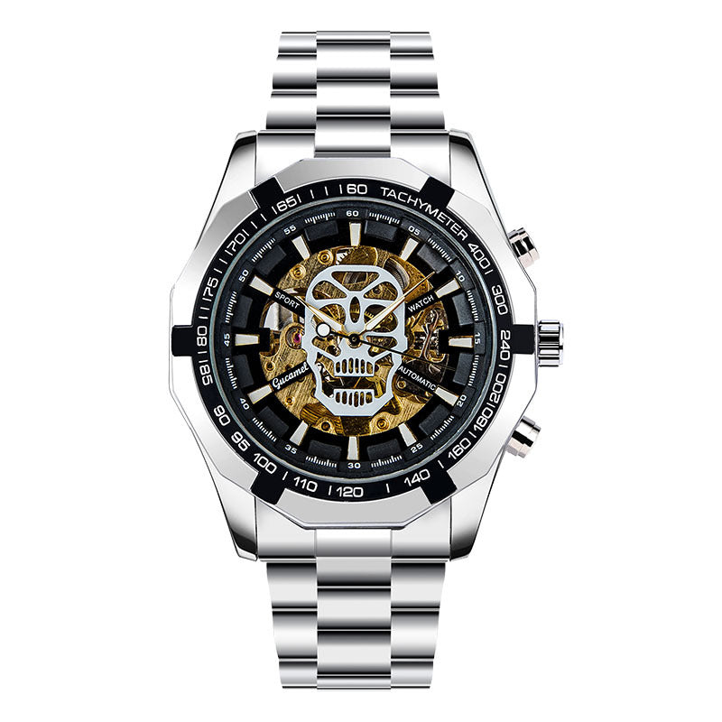 GESMART Men's Gold Tone Skeleton Automatic Mechanical Watch Skull Design Business Trendy