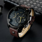 Men's Large-Dial Calendar Leather-Strap Quartz Watch