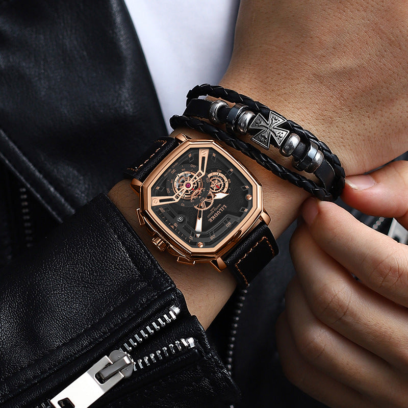 GESMART Men's Square Quartz Watch Luminous Water Resistant Trendy Fashion Casual Wristwatch
