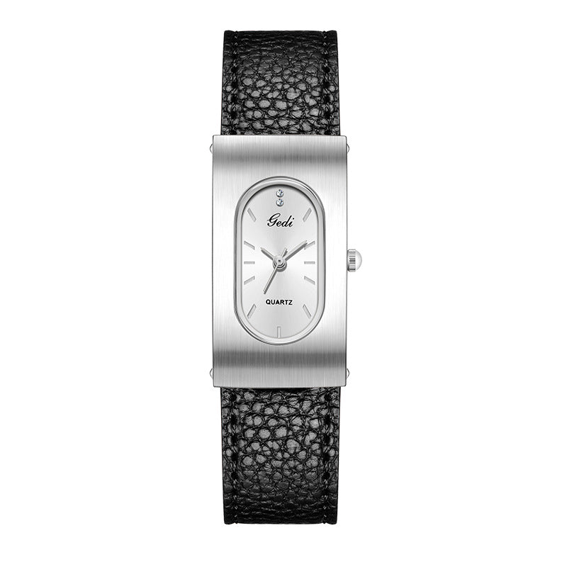 GESMART Women's Retro Square Oval Quartz Watch Leather Band Niche Minimalist Commuter