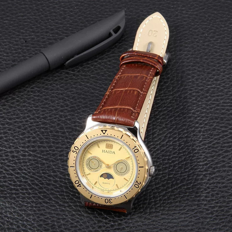HAIDA Men's Multi-Function Quartz Watch 5 Hands Subdials Moonphase NOS