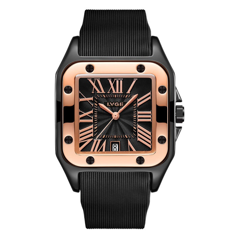 Women's Minimalist Roman Numeral Calendar Square Silicone-Strap Quartz Watch