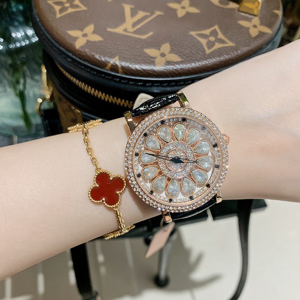 GESMART Women's Full Diamond Studded Luxury Leather Band Watch Fashion Trendy Ladies Wristwatch