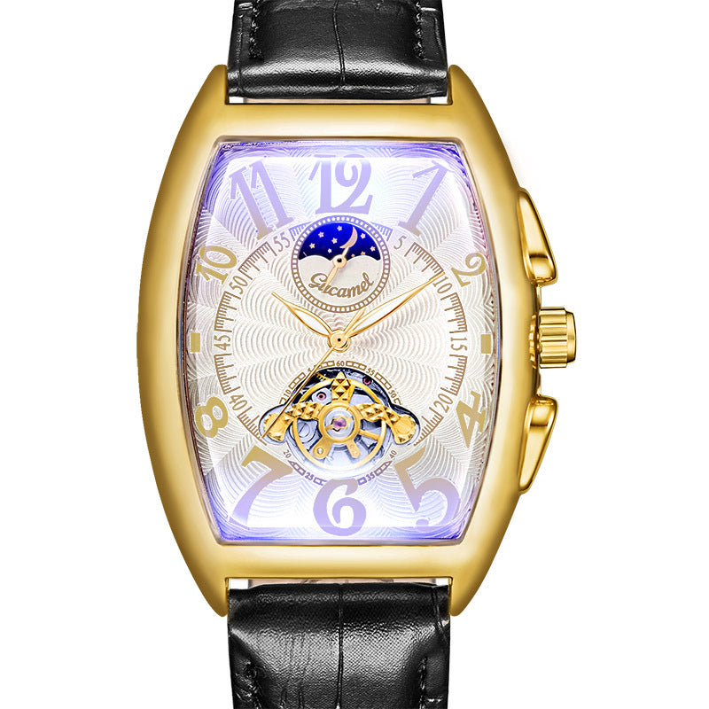 GESMART Men's Tonneau Shape Tourbillon Automatic Mechanical Watch Sun Moon Stars Design