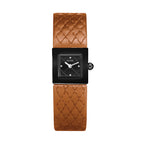 Women's Minimalist Small Square Leather-Strap Commuter Quartz Watch