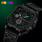 GESMART Men's Square Quartz Watch Independent Second Hand Leather Band Luminous Water Resistant Fashion