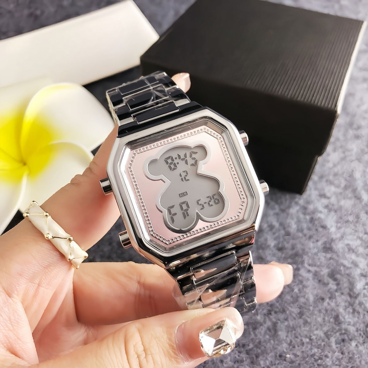 Women's Cartoon Multi-Function Sport Watch, Rhinestone Dial with Silicone Strap