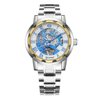 GESMART Men's Gold Tone Steel Band Skeleton Hand Winding Mechanical Watch Fashion Trendy
