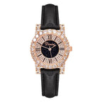 GESMART Women's Diamond Studded Roman Numeral Leather Band Quartz Watch Fashion Versatile Water Resistant