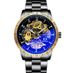 GESMART Men's Automatic Mechanical Watch Black Iridescent Dial Full Gold Tone Business Fashion